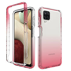 Funda Silicona Carcasa Ultrafina Transparente Goma Frontal y Trasera 360 Grados Gradiente JX1 para Samsung Galaxy A12 Nacho Rosa Roja