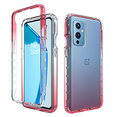 Funda Silicona Carcasa Ultrafina Transparente Goma Frontal y Trasera 360 Grados Gradiente para OnePlus 9 5G Rojo