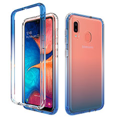 Funda Silicona Carcasa Ultrafina Transparente Goma Frontal y Trasera 360 Grados Gradiente para Samsung Galaxy A20 Azul