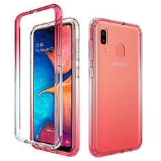 Funda Silicona Carcasa Ultrafina Transparente Goma Frontal y Trasera 360 Grados Gradiente para Samsung Galaxy A30 Rojo