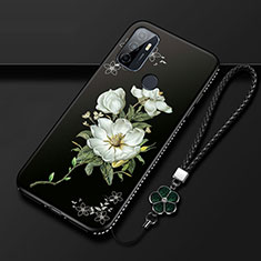 Funda Silicona Gel Goma Flores Carcasa A01 para Oppo A32 Negro