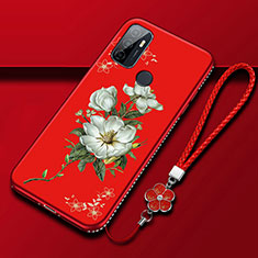 Funda Silicona Gel Goma Flores Carcasa A01 para Oppo A53s Rojo