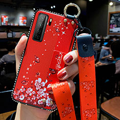 Funda Silicona Gel Goma Flores Carcasa K01 para Huawei Nova 7 SE 5G Rojo