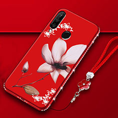 Funda Silicona Gel Goma Flores Carcasa K01 para Huawei P30 Lite XL Rojo