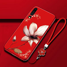 Funda Silicona Gel Goma Flores Carcasa K01 para Huawei P30 Rojo