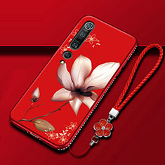 Funda Silicona Gel Goma Flores Carcasa K01 para Xiaomi Mi 10 Pro Rojo Rosa