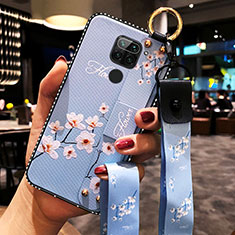 Funda Silicona Gel Goma Flores Carcasa K01 para Xiaomi Redmi Note 9 Azul Cielo