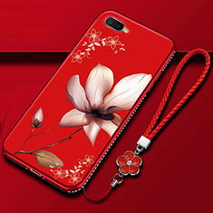 Funda Silicona Gel Goma Flores Carcasa M02 para Oppo K1 Rojo Rosa