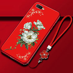 Funda Silicona Gel Goma Flores Carcasa M02 para Oppo R15X Rojo