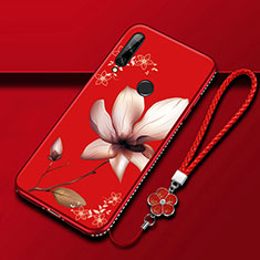 Funda Silicona Gel Goma Flores Carcasa para Huawei Enjoy 10 Plus Rojo Rosa