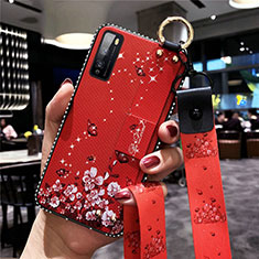 Funda Silicona Gel Goma Flores Carcasa para Huawei Enjoy 20 Pro 5G Rojo