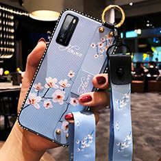 Funda Silicona Gel Goma Flores Carcasa para Huawei Enjoy Z 5G Azul Cielo