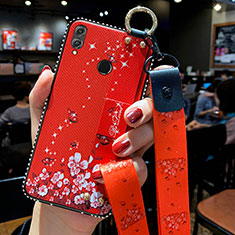 Funda Silicona Gel Goma Flores Carcasa para Huawei Honor 10 Lite Rojo
