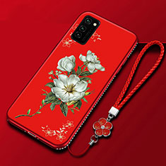 Funda Silicona Gel Goma Flores Carcasa para Huawei Honor V30 5G Rojo