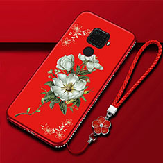 Funda Silicona Gel Goma Flores Carcasa para Huawei Mate 30 Lite Rojo