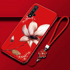 Funda Silicona Gel Goma Flores Carcasa para Huawei Nova 5 Pro Rojo Rosa