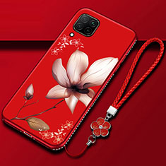 Funda Silicona Gel Goma Flores Carcasa para Huawei Nova 6 SE Rojo Rosa