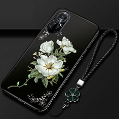 Funda Silicona Gel Goma Flores Carcasa para Huawei Nova 8 Pro 5G Negro