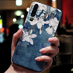 Funda Silicona Gel Goma Flores Carcasa para Huawei P30 Azul