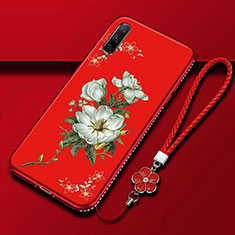 Funda Silicona Gel Goma Flores Carcasa para Huawei Y9s Rojo