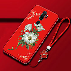 Funda Silicona Gel Goma Flores Carcasa para Oppo A11 Rojo