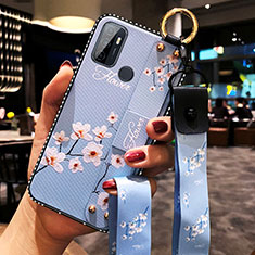 Funda Silicona Gel Goma Flores Carcasa para Oppo A32 Azul Claro