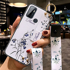 Funda Silicona Gel Goma Flores Carcasa para Oppo A33 Blanco