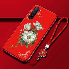 Funda Silicona Gel Goma Flores Carcasa para Oppo F15 Rojo