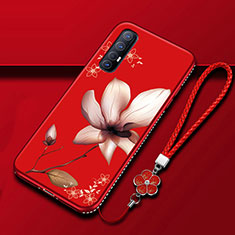 Funda Silicona Gel Goma Flores Carcasa para Oppo Reno3 Pro Rojo Rosa