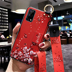 Funda Silicona Gel Goma Flores Carcasa para Realme Q2 Pro 5G Rojo