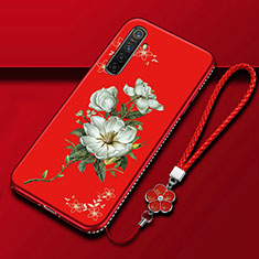 Funda Silicona Gel Goma Flores Carcasa para Realme X2 Rojo