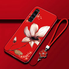 Funda Silicona Gel Goma Flores Carcasa para Realme X50 Pro 5G Rojo Rosa