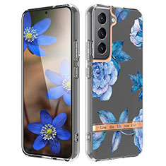 Funda Silicona Gel Goma Flores Carcasa para Samsung Galaxy S21 FE 5G Azul