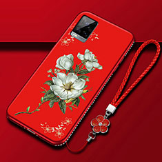 Funda Silicona Gel Goma Flores Carcasa para Vivo V20 Pro 5G Rojo