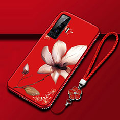 Funda Silicona Gel Goma Flores Carcasa para Vivo X50 5G Rojo Rosa