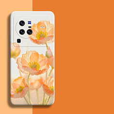 Funda Silicona Gel Goma Flores Carcasa para Vivo X80 Pro 5G Naranja