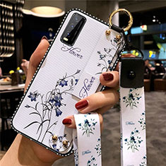 Funda Silicona Gel Goma Flores Carcasa para Vivo Y12s Blanco