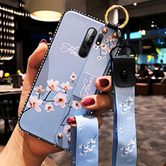 Funda Silicona Gel Goma Flores Carcasa para Xiaomi Redmi 9 Azul Cielo