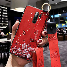 Funda Silicona Gel Goma Flores Carcasa para Xiaomi Redmi 9 Prime India Rojo