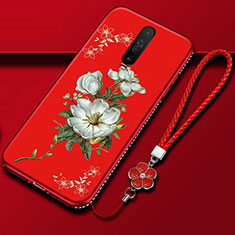 Funda Silicona Gel Goma Flores Carcasa para Xiaomi Redmi K30 4G Rojo