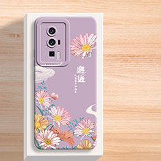 Funda Silicona Gel Goma Flores Carcasa para Xiaomi Redmi K60 5G Purpura Claro