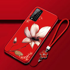 Funda Silicona Gel Goma Flores Carcasa S01 para Huawei Honor Play4T Pro Rojo Rosa