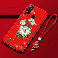 Funda Silicona Gel Goma Flores Carcasa S01 para Huawei Honor Play4T Rojo