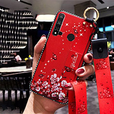 Funda Silicona Gel Goma Flores Carcasa S01 para Huawei Nova 5i Rojo