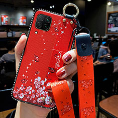 Funda Silicona Gel Goma Flores Carcasa S01 para Huawei P40 Lite Rojo