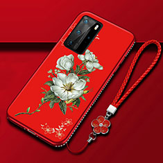 Funda Silicona Gel Goma Flores Carcasa S01 para Huawei P40 Pro Rojo