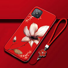 Funda Silicona Gel Goma Flores Carcasa S01 para Oppo A92s 5G Rojo Rosa