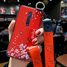 Funda Silicona Gel Goma Flores Carcasa S01 para Oppo Reno2 Rojo