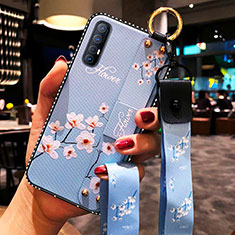 Funda Silicona Gel Goma Flores Carcasa S01 para Oppo Reno3 Pro Azul Cielo