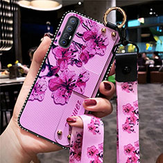 Funda Silicona Gel Goma Flores Carcasa S01 para Oppo Reno3 Pro Morado